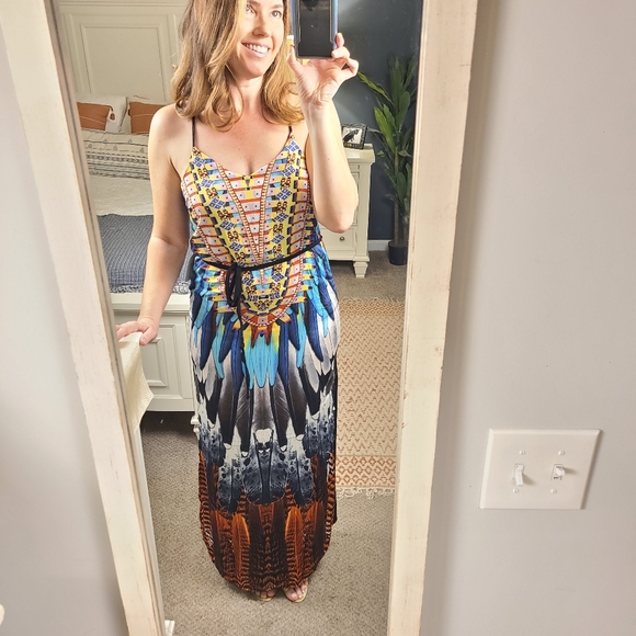 NWT Long Feather Print Dress - Picture 2 of 5